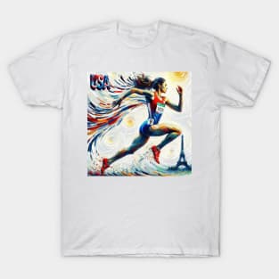 USA Runner Shirt, Paris France, 2024 Shirt, USA Flag Shirt, Womens Running, Gift for Runner, Marathon Runner, Track and Field, Youth Runner T-Shirt